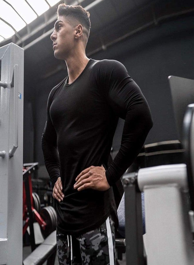 TEZO Mens Gym Workout Slim Fit Long Sleeve T-Shirt Cotton Performance Athletic Shirts Running Fitness Tee Loungewear(BK XL) - Image 4